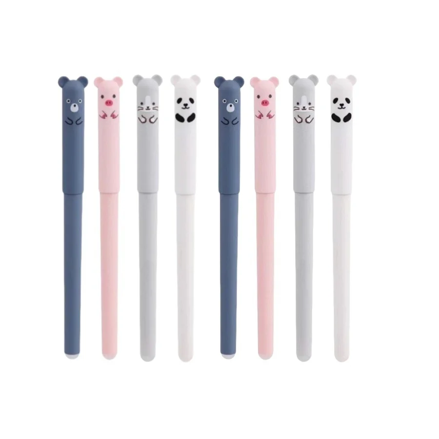 

15-Pack of Random Color Bear and Pig Cartoon Erasable Pens with Black Ink, Smooth Writing, No Ink Breakage, Essential for Studying and Office Work, Great Gift Item