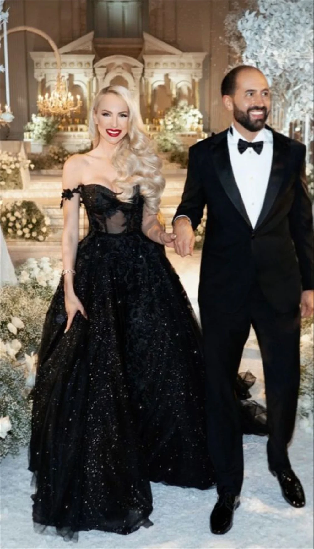 Cathy Black Gothic A-line فساتين سهرة Sequin Strapless vestidos de noiva Floor-Length Wedding Party vestidos de novia boda 2024