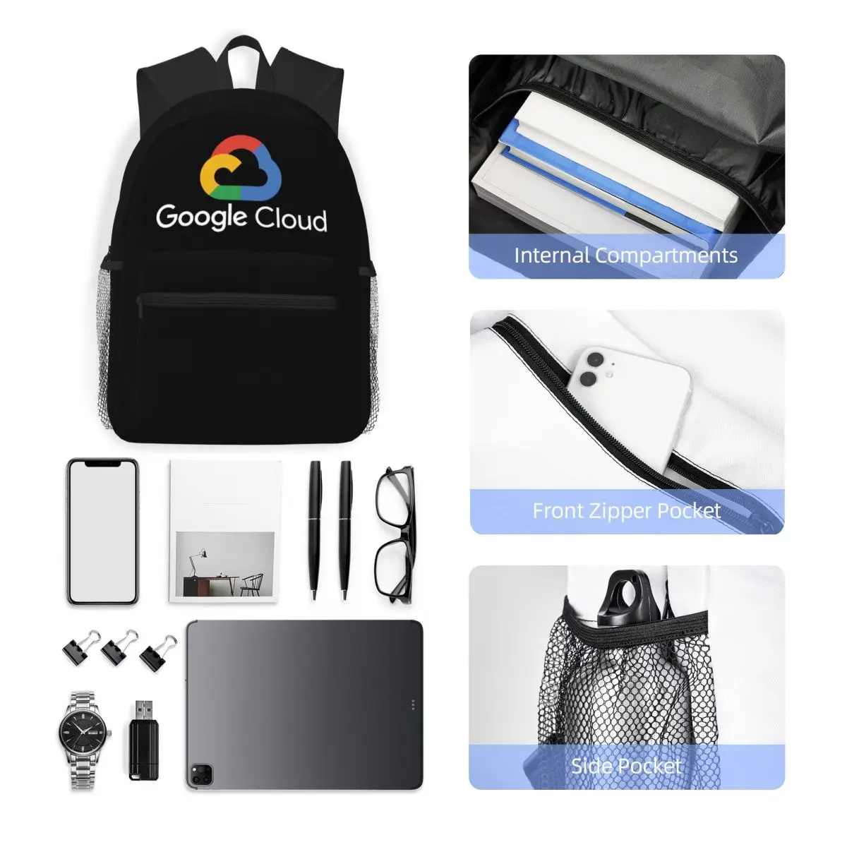 Google Cloud Casual Mochila, Saco De Armazenamento Simples, De Volta Para A Escola, Material De Escritório, Papelaria Bonito