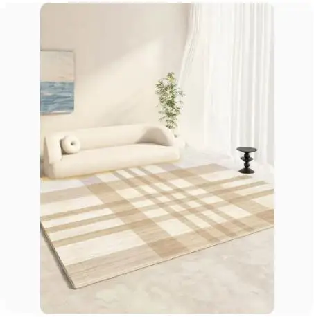 Nordic Style Checkerboard Grid Carpet, Monochromatic, Rectangular Living Room Sofa, Short Plush Non-Slip Mat