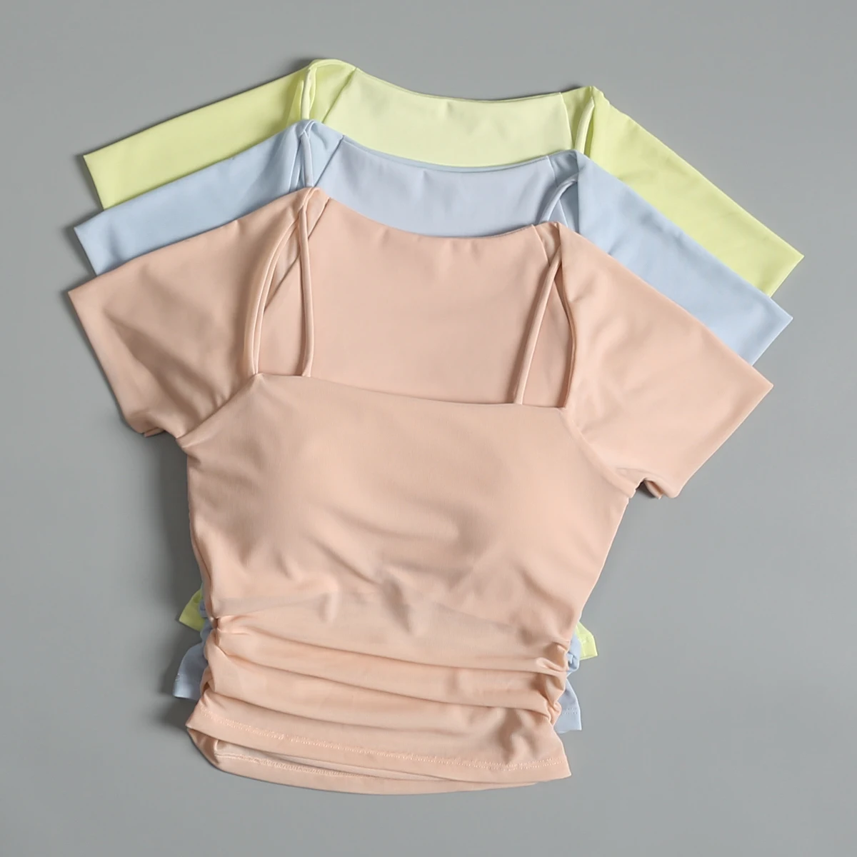 

Sports Short-sleeved Summer Mesh Slimming Breathable Quick-drying Yoga Clothes Top with Chest Pad Running Training Fitness Suit
