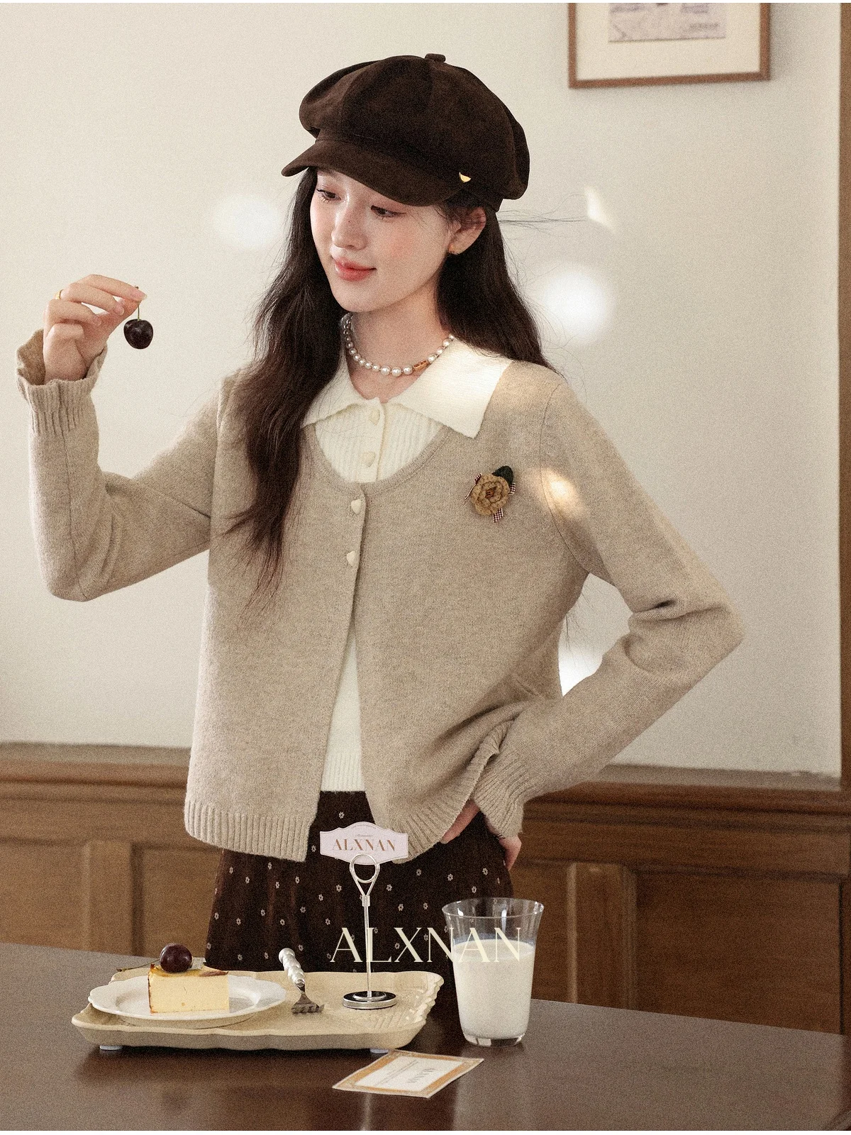 

Khaki Knitted Sweater Women's Loose Fit Winter Top Lazy Sle Commute Faion ort Sve Long Ne Collar Single Piece