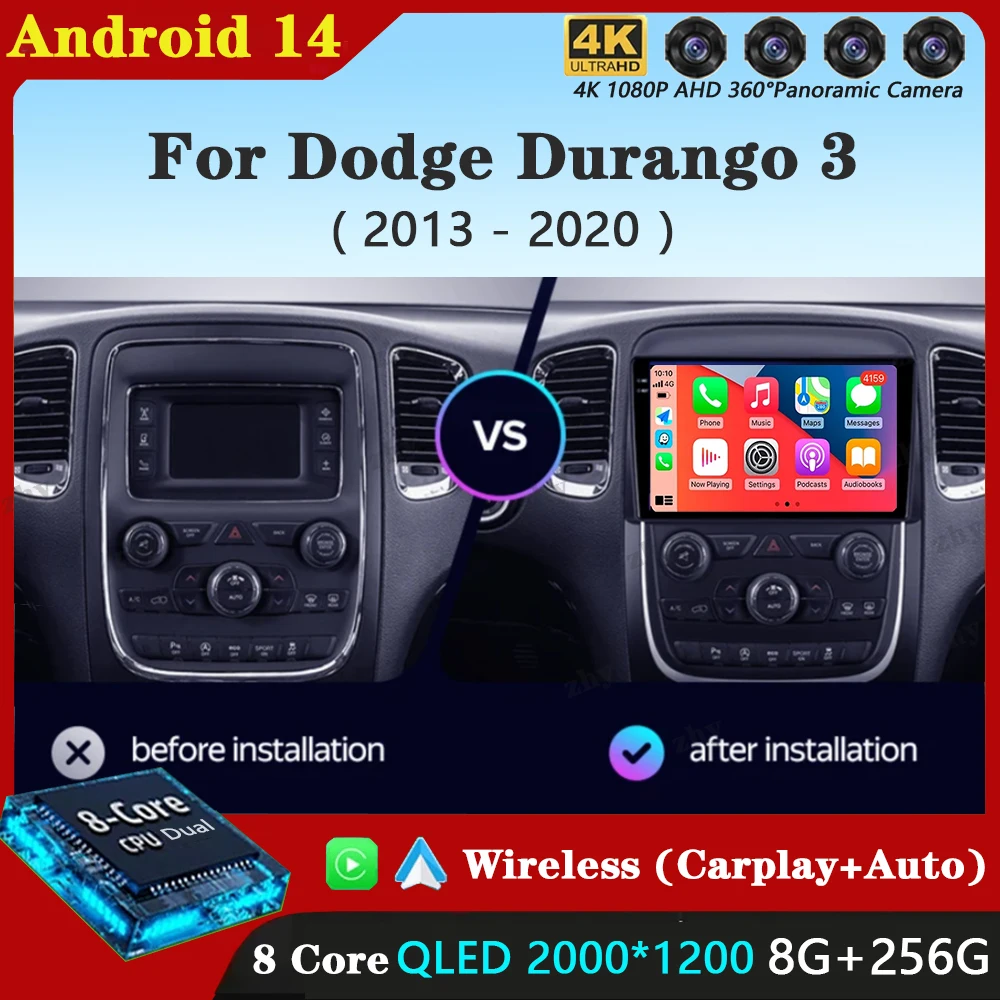 Android 14 Car Radio Multimedia Video Player For Dodge Durango 3 WD 2013 - 2020 Navigation GPS No 2din 2 din dvd 4G Carplay