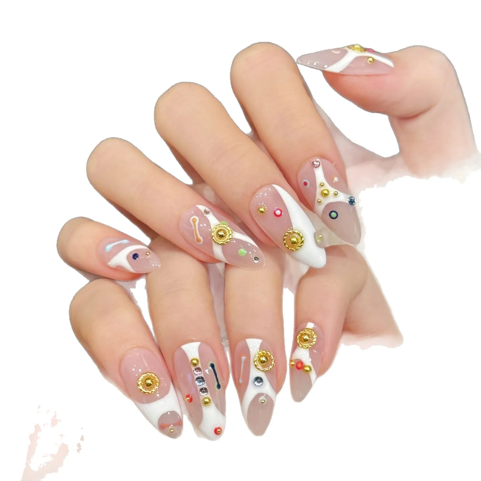 10 個バロックピンク透明ラインストーンシンプルライン付け爪女性用エレガントで華やかな付け爪 4 ピースツールタブ付き