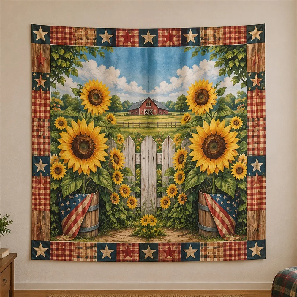 VIKAMA Sunflower Field Mirror Symmetric Tapestry Wall Hanging, American Wall Decor Tapestries for Living Room Bedroom Entryway