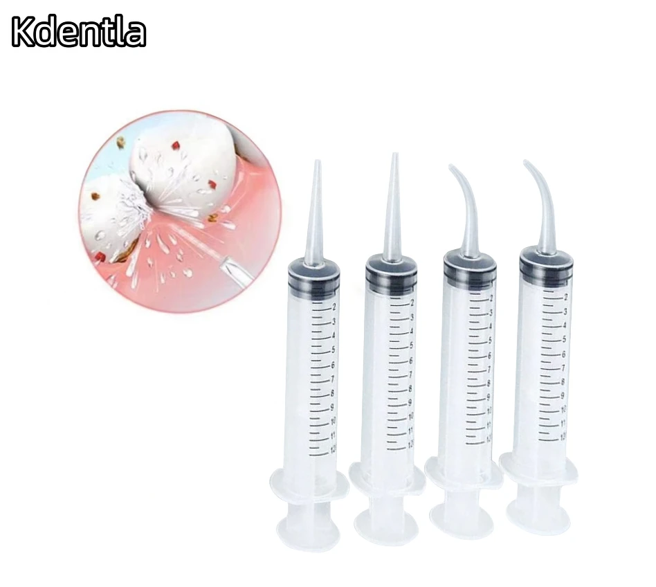 100pcs Disposable Transparent Dental Irrigation Syringe With 12ml Curved Tip Oral Hygiene Tooth Whitening Dentist Instrument