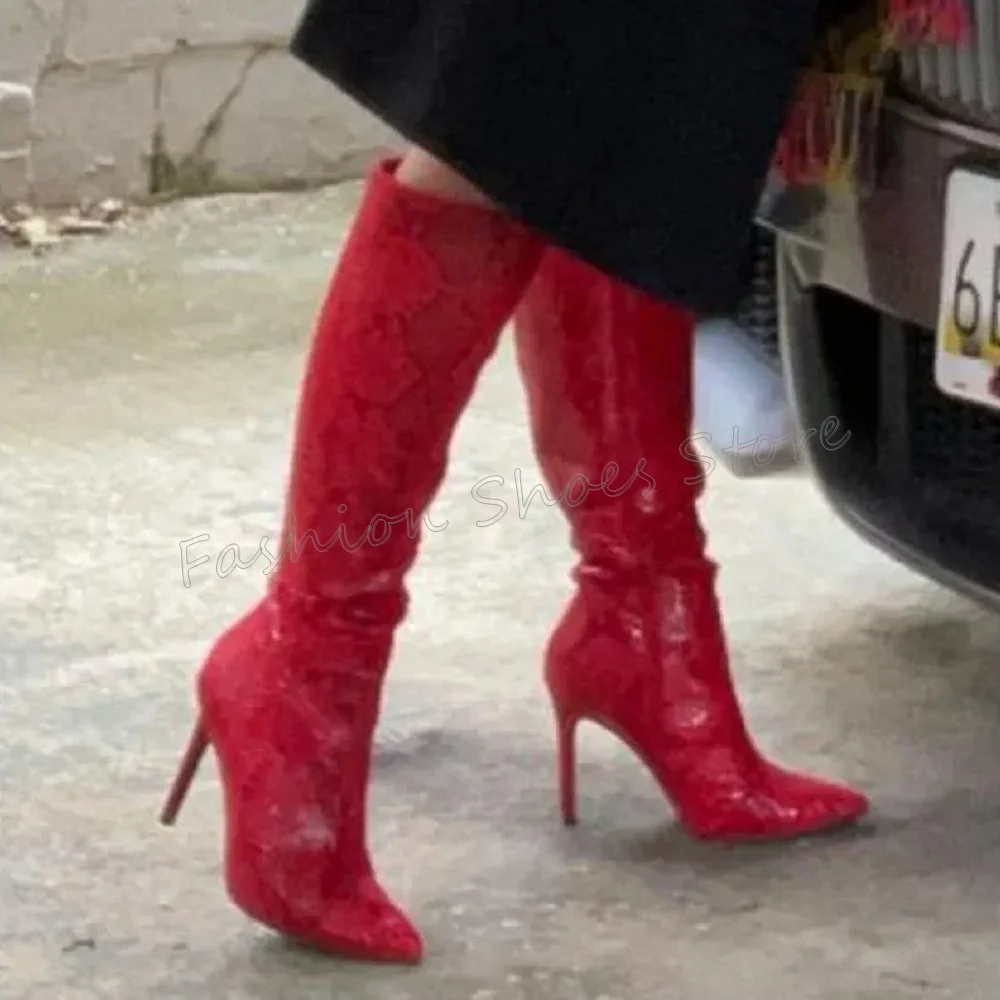 

Red Side Zipper Pointed Toe Boots Mid Calf Stilettos High Heels Heel Shoes for Women Fashion Heels 2025 New Zapatos Para Mujere