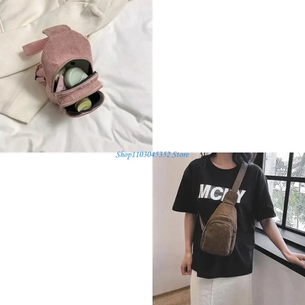 

Fashion Corduroy Shoulder Bag Casual Lightweight Travel Crossbody Bag Sling Bag Chest Bag for Teen Girls Women