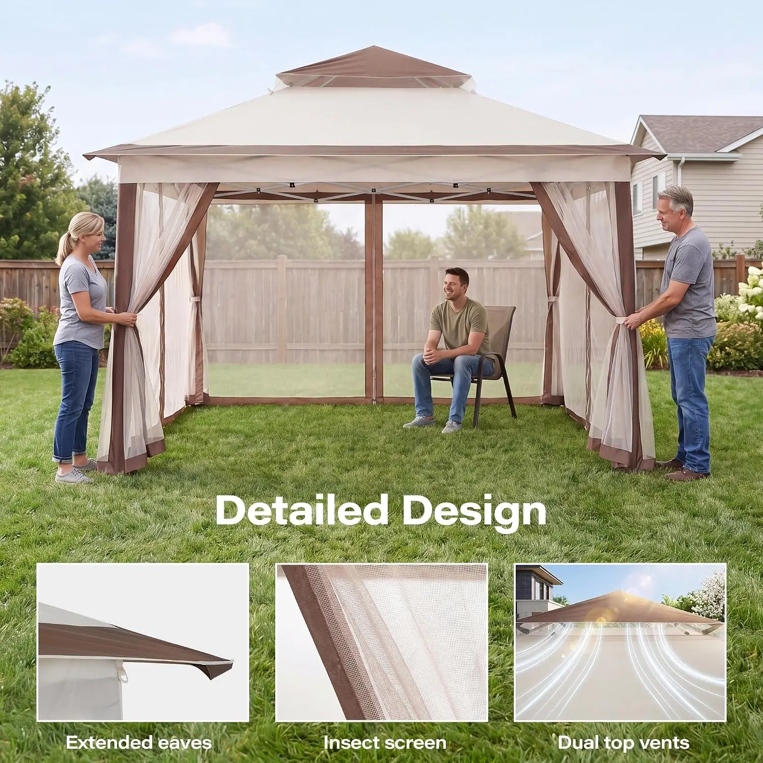 11x11 Pop Up with Mosquito Netting, One Push Instant Canopy Tent, Portable Outdoor Gazebo with Sidewalls , Customized