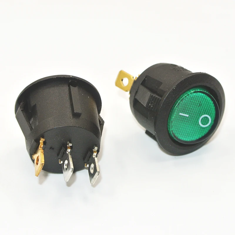 1pc Red Green Blue ON/OFF Round Rocker Toggle Switch 6A/250VAC 10A 125VAC Power Switch cap with Plastic Push Button Switch 3PIN