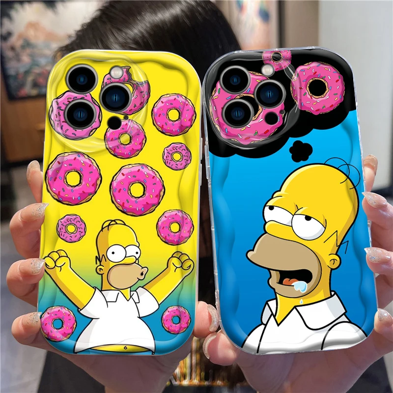 Simpson Humorous Cute Cartoon For Apple iPhone 15 14 13 12 11 XS XR X Pro Max Plus Wave Oil Soft Phone Case