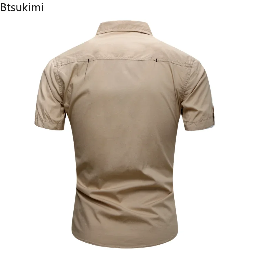 2025 Outdoor Men's Clothing Summer Short-sleeved Tactical Military Tooling Shirts Breathable Cotton Solid Casual Work Tops Male