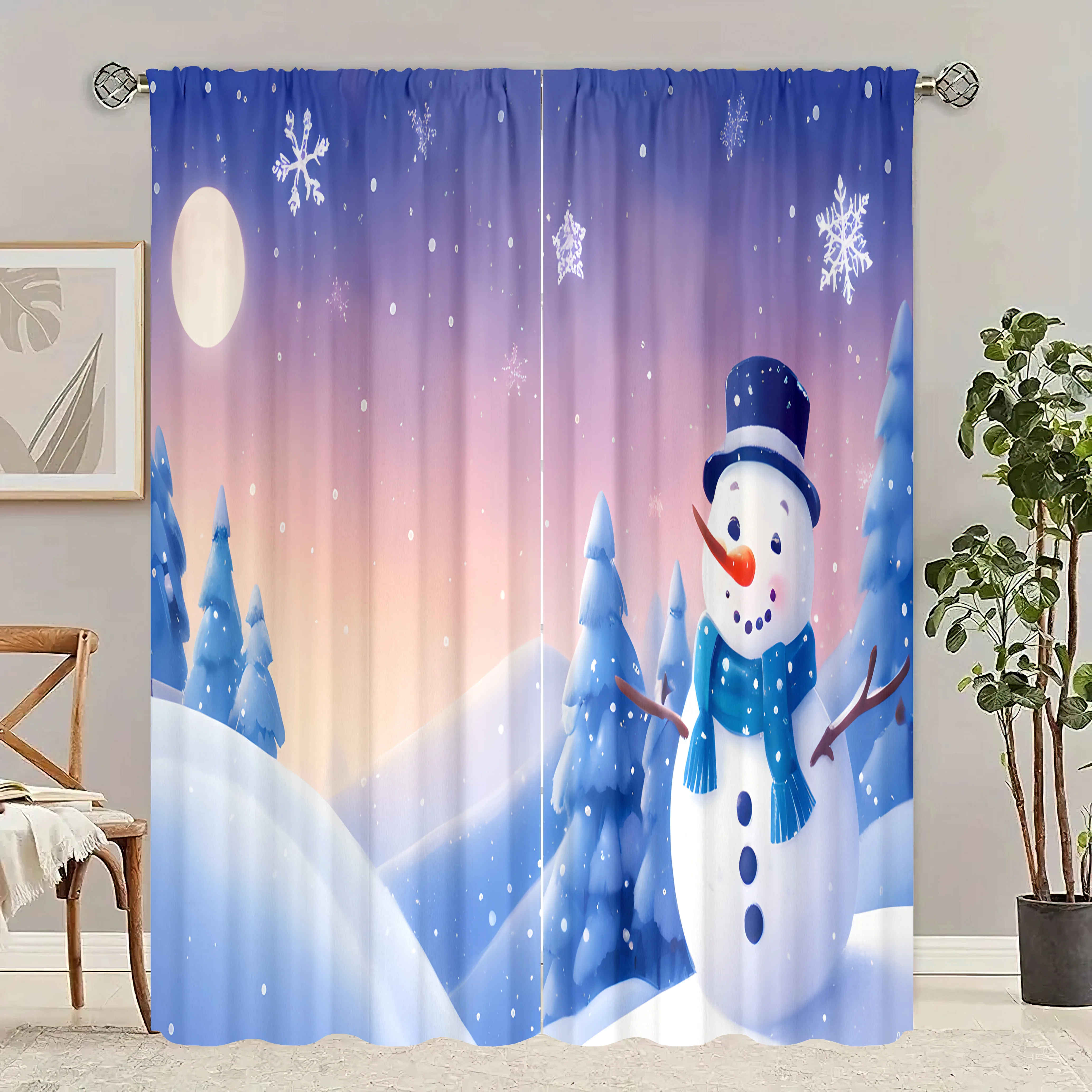 2 pieces - Christmas - printed curtain - Polyester material - suitable for bedroom, living room, study private curtain