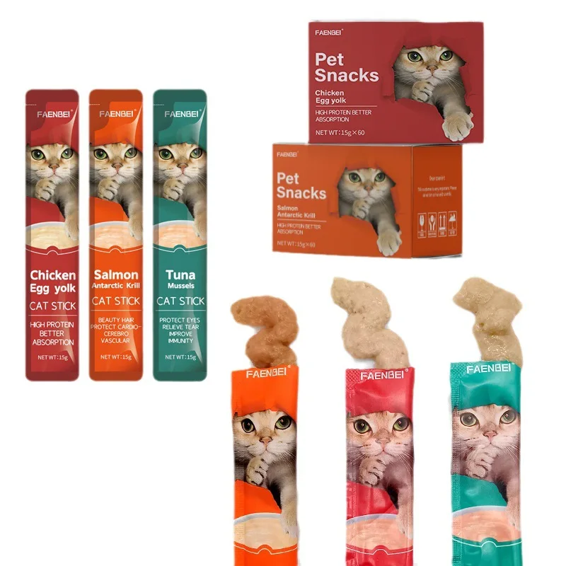 English Cat Snack Bar High-quality Ingredients Delicious High-quality Pet Food For Cats Faenbei Cat Snack Bulk Wet Food Pet Food