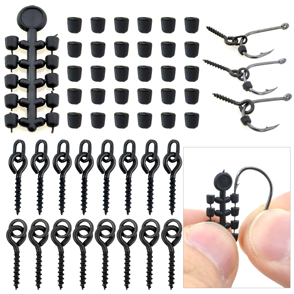 50pcs Rubber Beads for Carp Fish Hook Carp Fishing Accessories Fish hook Stoper 20pcs Fishing Boilie Screw Chod Rigs