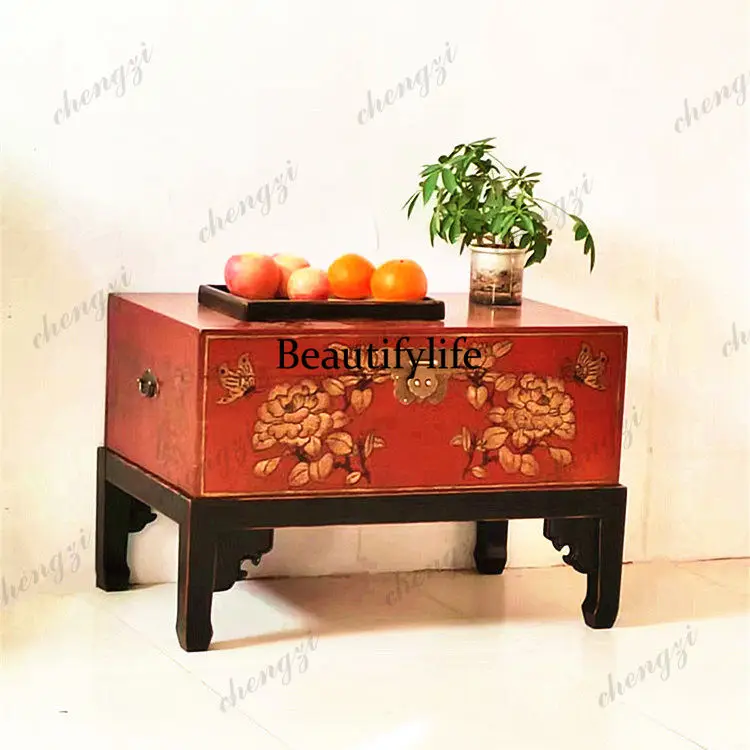 Hand-painted coffee table retro light luxury texture beautiful sofa side storage tea table