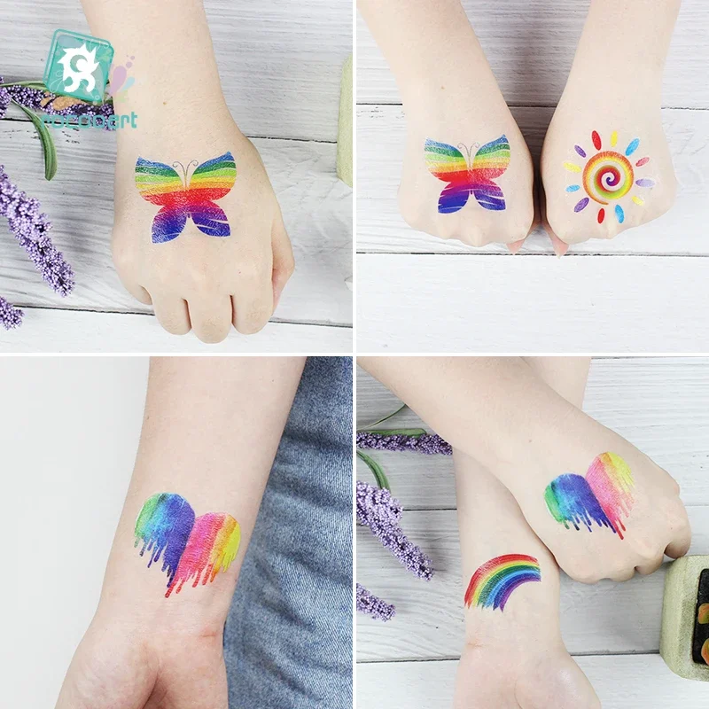 12 Stks/partij Regenboog Tattoo Stickers Kleurrijke Tijdelijke Tatoeages Wifi Ontwerp Nep Tatoo Palm Lippen Flash Taty Body Art Tatouage