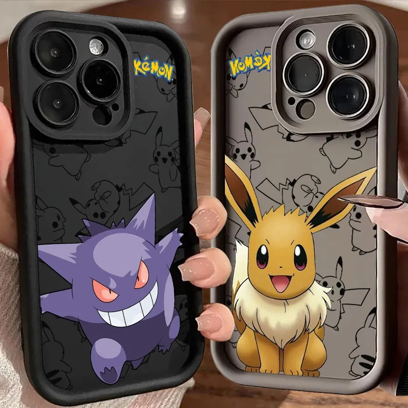 Eevee Gengar Pokemon Anime Soft Silicone Case For iPhone 16 Pro 14 15 Plus 11 12 13 Mini 16 Pro Max Coque Shockproof Phone Cover