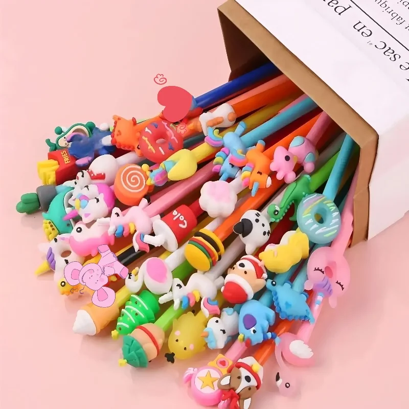 40Pcs/Lot Kawaii Gel Pens Cute Cartoon  Neutral Pens Random 0.5mm Black Ink Writing Supplies Kids School Office Stationery Gifts