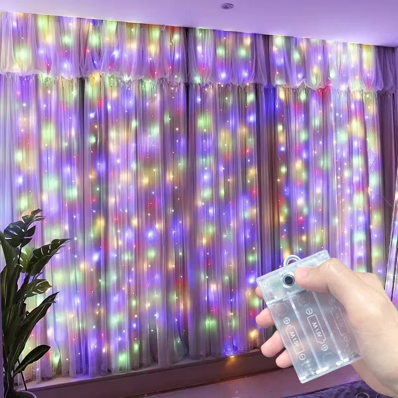 LED Curtain String Lights 8 Modes AA Battery Powered Christmas Lights Bay Window Wedding Valentine's Day Garden Halloween Decor
