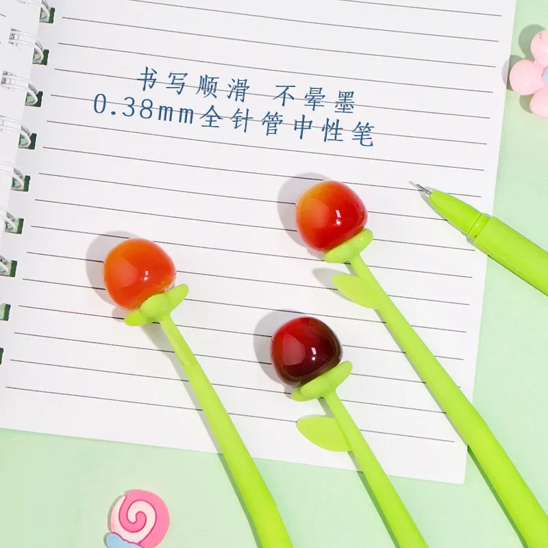 6pcs Wholesale Creative Fruit Cherry Shake Music Neutral Pen, Cherry Shape Small Fresh Student Stationery, Office Signature Pen