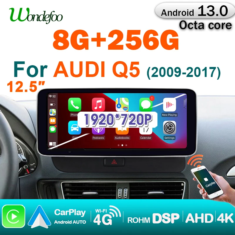 1920*720P 12.5'' Screen CarPlay Android 13 Auto Stereo GPS autoradio For Audi Q5 2009-2016 2 din Car Radio Multimedia player 4G