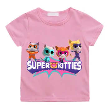 SuperKitties 남아용 100% 코튼 티셔츠, 만화 프라이드 티셔츠, 짧은 상의, Y2k 원피스 프린트, 애니메이션 티, 아동복, 여아, 여름