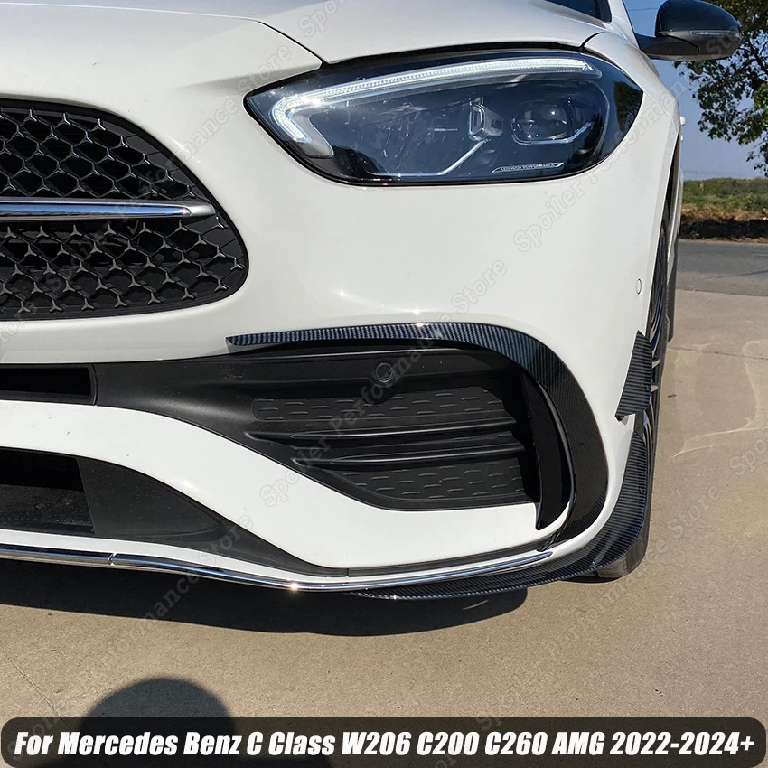 

For Mercedes Benz C Class W206 C200 C260 AMG 2022-2024+ Front Bumper Lip Splitter Spoiler Fog Light Trim Tuning Accessory ABS