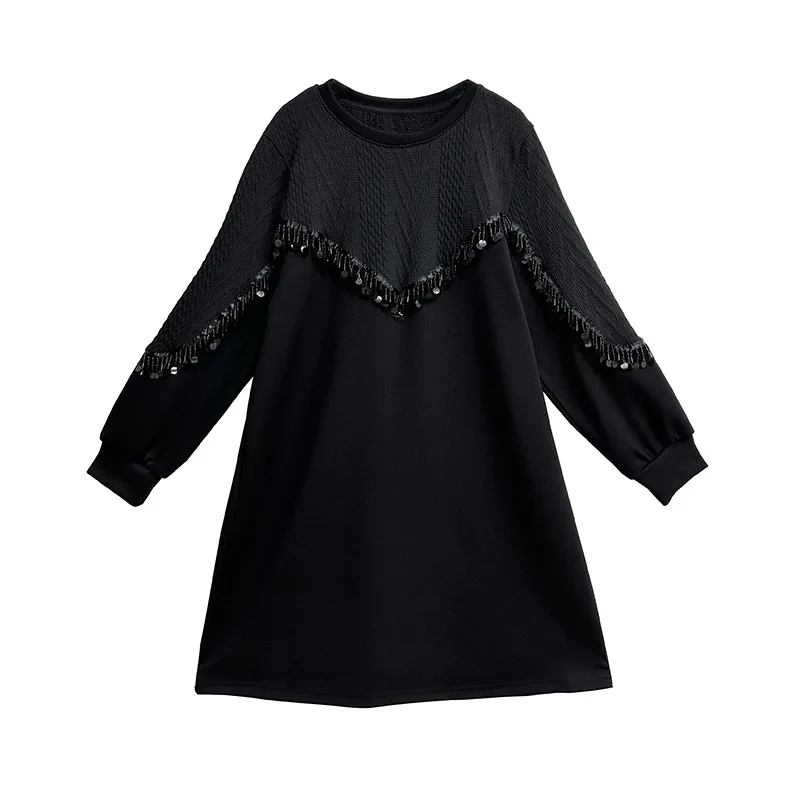 NYFS 2024 شتاء جديد فساتين امرأة Vestidos رداء Elbise فضفاض حجم كبير مطرز الترتر المرقعة فستان طويل