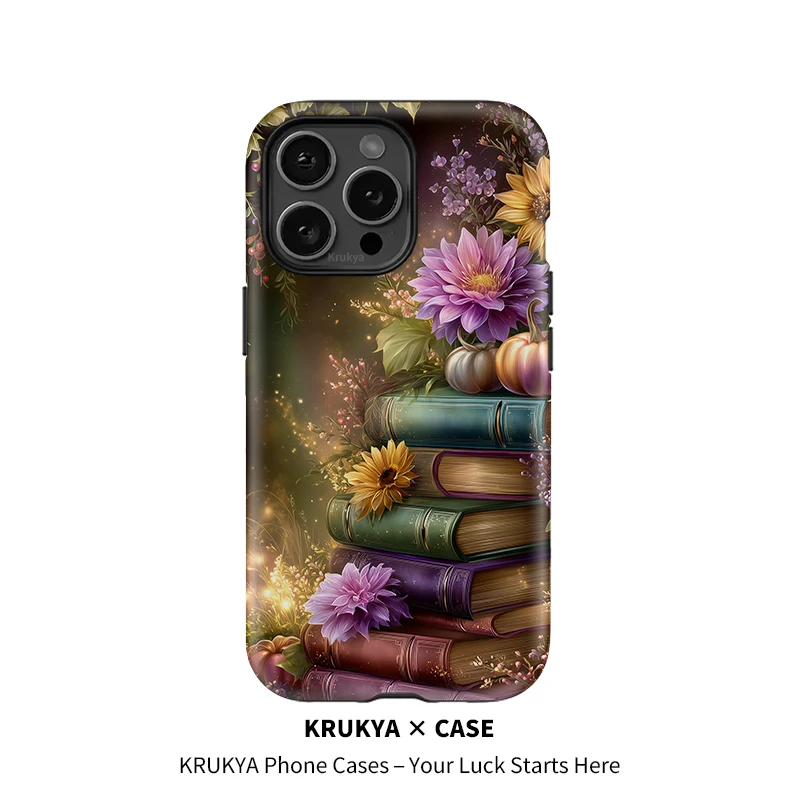 

Чехол для телефона Krukya Books Flower для iPhone 16 17 Pro Max 15 14 Plus 13 12 11 Pro X XR XS SE 2022, противоударный двухслойный чехол