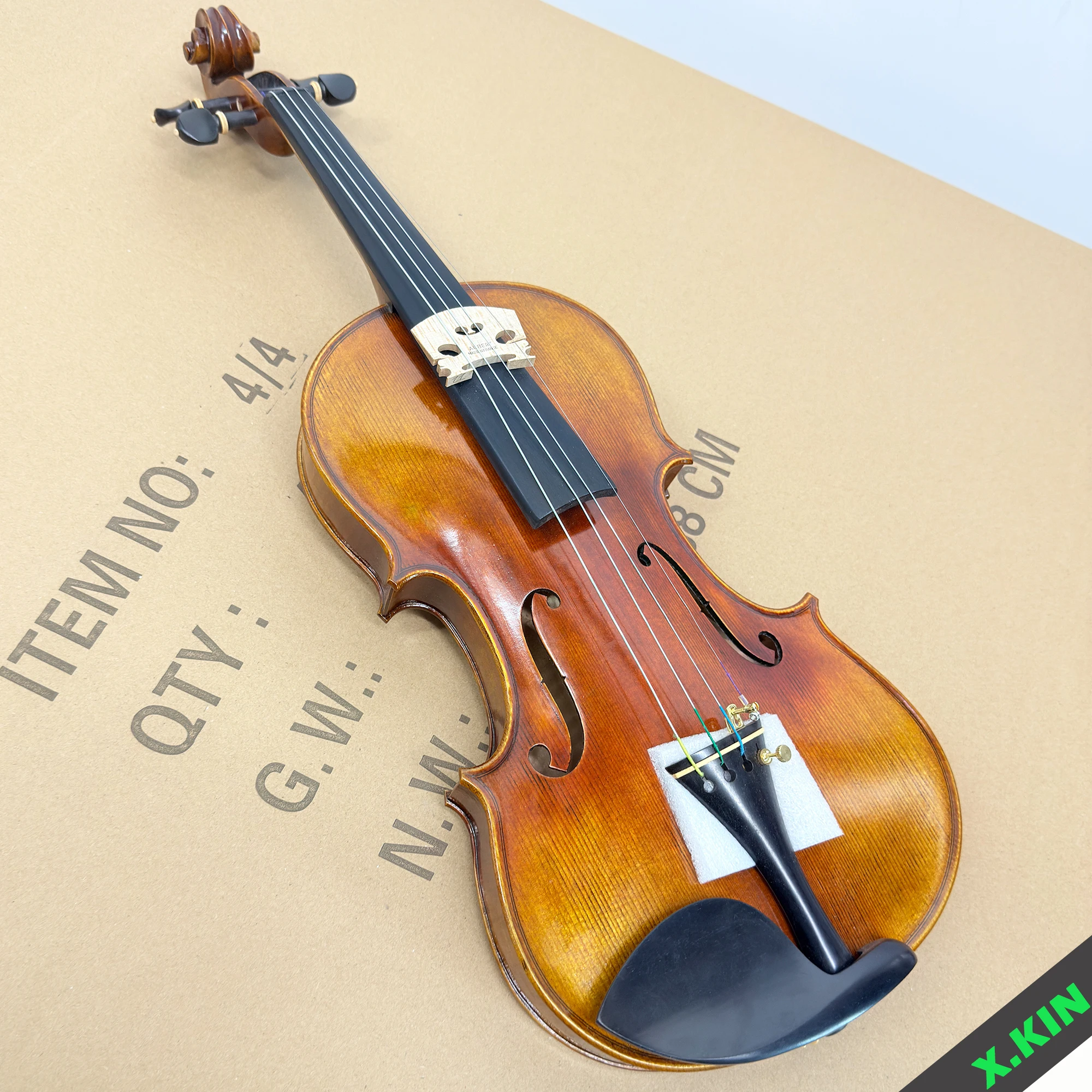 Professional Handmade 4/4 Violin with Figured Maple Back, Ebony Fittings, Spruce Top, Full Set with Case, Bow & Shoulder Rest