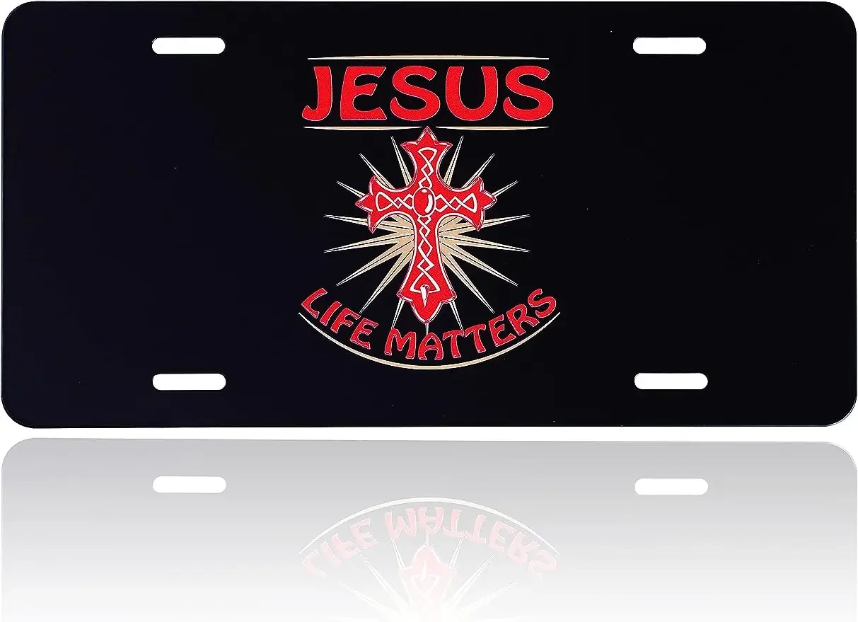 Jesus License Plate Cover Christian Cross License Plate Funny Car Vanity Tag Fits Any Standard US Plates 6.2x12.2 for Women Men