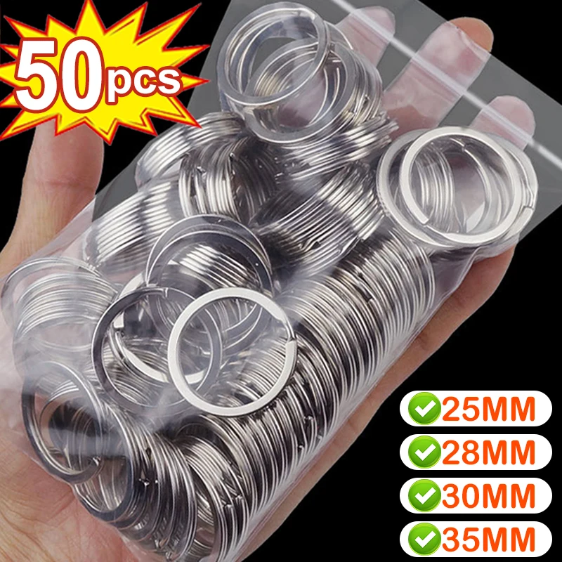 New 1-50Pcs Polished Silver Keyring Stainless Steel Hole Flat Key Ring Key Chain Rhodium Plated Round Split Keychain Wholesale