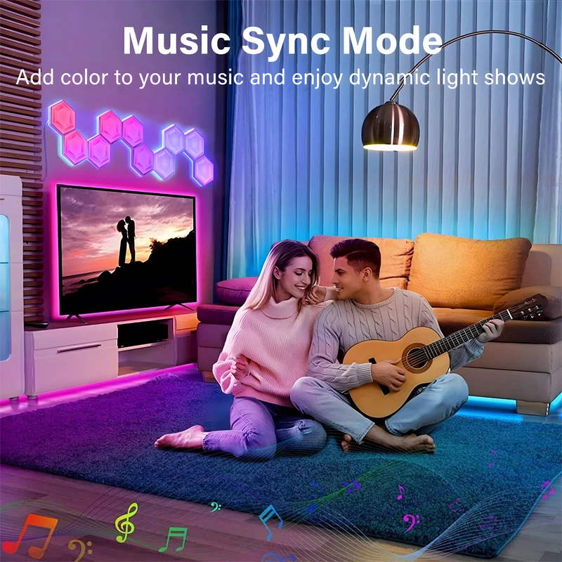 1PCS-20PCS RGBIC WIFI LED Hexagon Indoor Wall Lamp APP Remote Control Night Light Computer Game Room Bedroom Bedside Decoration