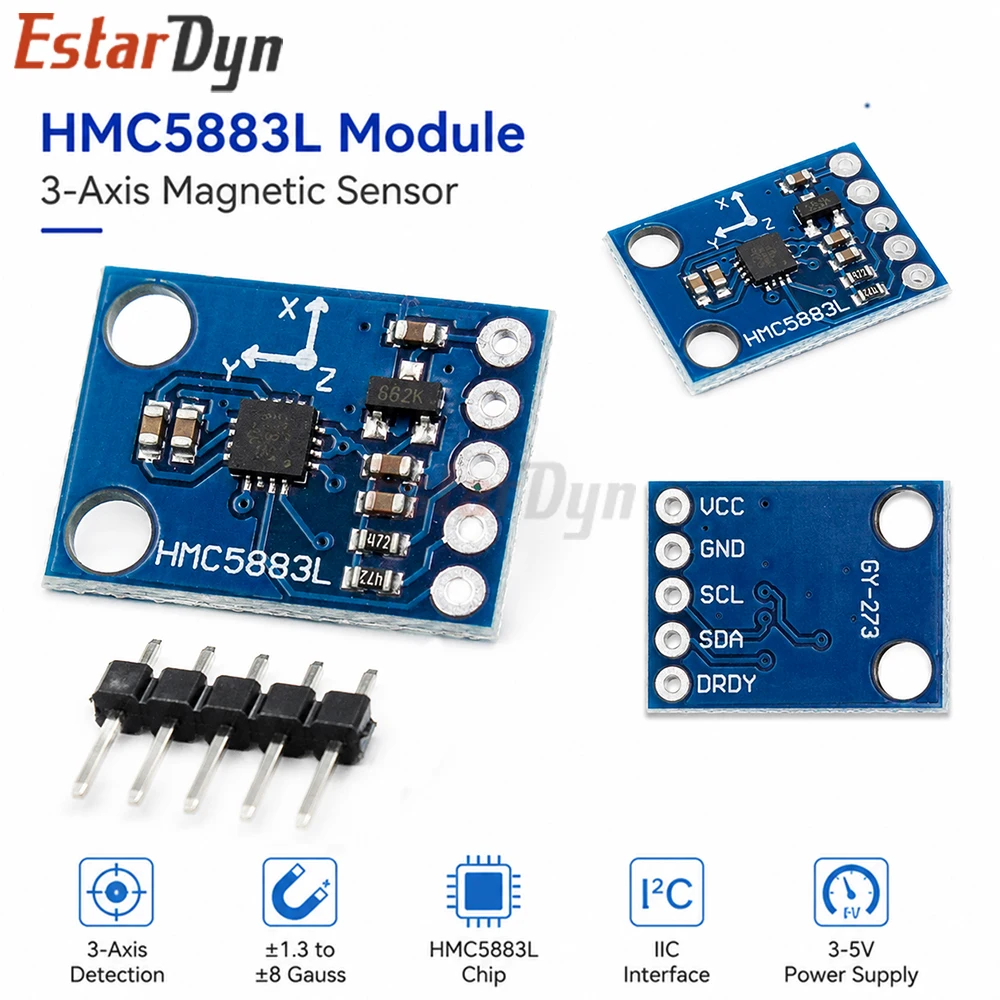 Estardyn GY-273 HMC5883L 3V-5V I2C Triple Axis Magnetometer Digital Compass Sensor Module for Navigation & Measurement