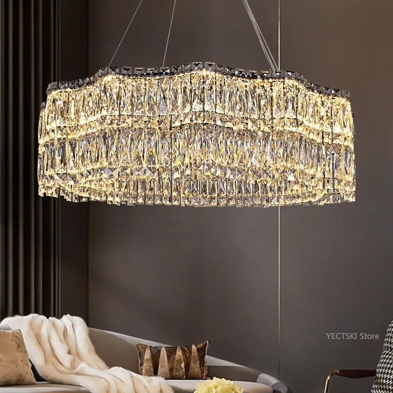 Crystal lamp, living room lamp, simple, modern, atmospheric, household, light luxury, dining room lamp, bedroom pendant lamp