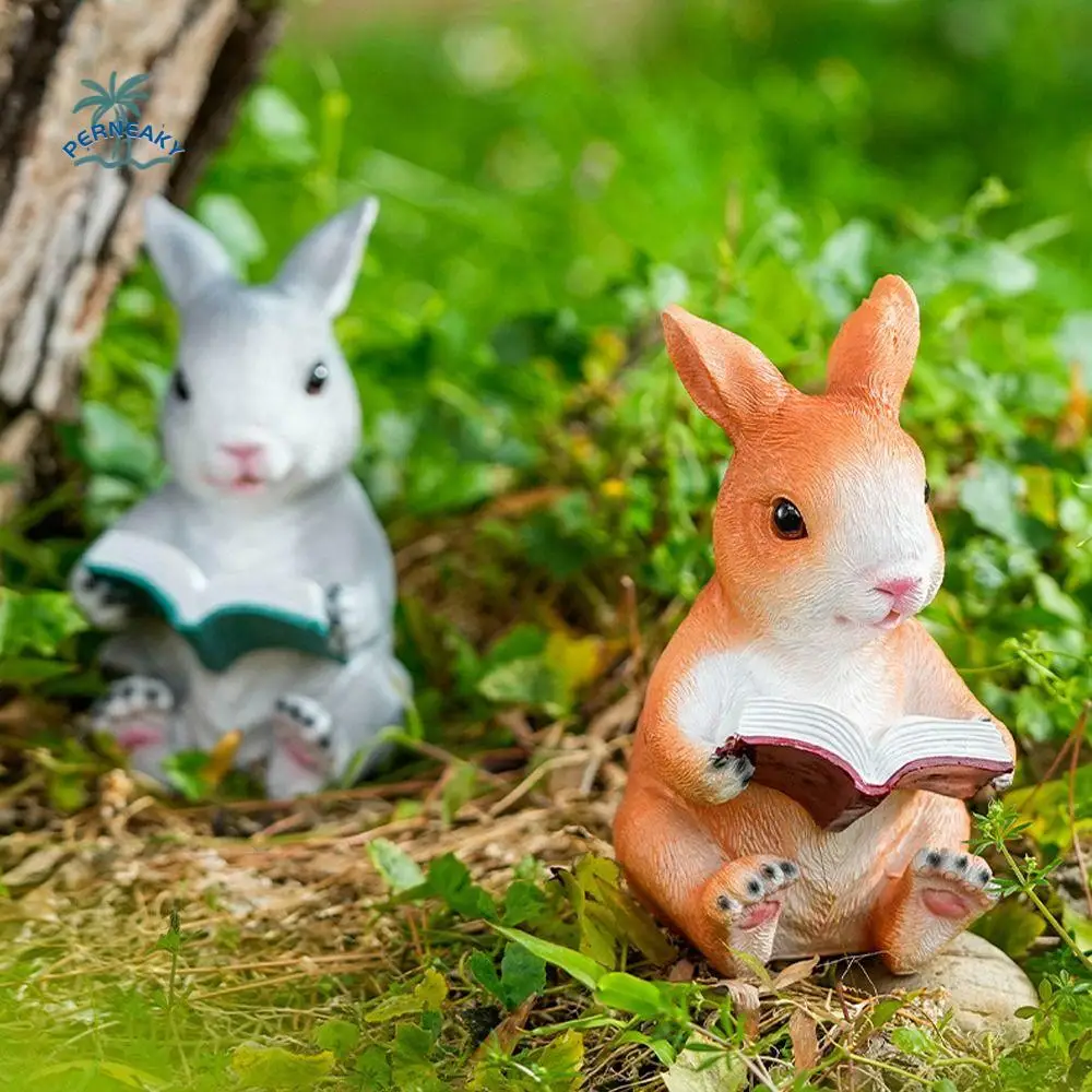 

Cute Rabbit Reading Book Statue Handicraft Resin Crafts Bunny Figurine Toy Unique Garden Animal Statue Car Interior Ornament