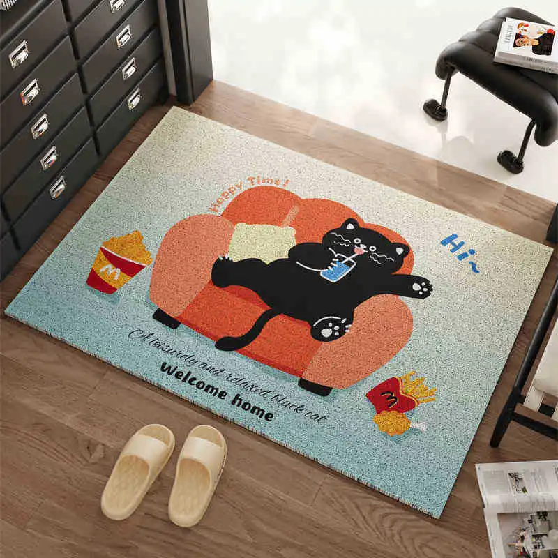 Cartoon Black Cat Carpet Mat Rug Leisure Reading Design with