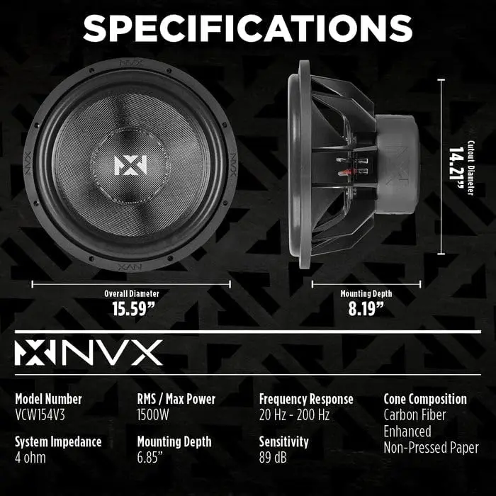 VCW154v3 15" 3000 vatios máx. (1500 W RMS) Subwoofer doble para automóvil serie VC de 4 ohmios (versión VCW154 3)
