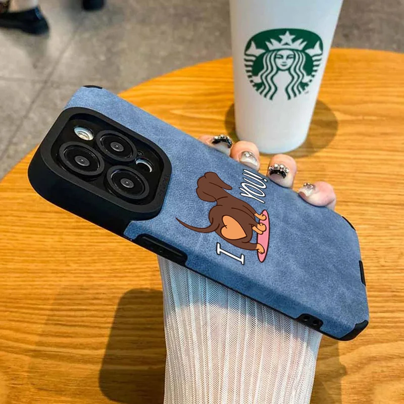 Cute Dachshund Heart Print Phone Case For iPhone 11 12 13 14 15 16 Pro Max 17 Pro Max Air X XR XS 7 8 Shockproof Leather Cover - view 2