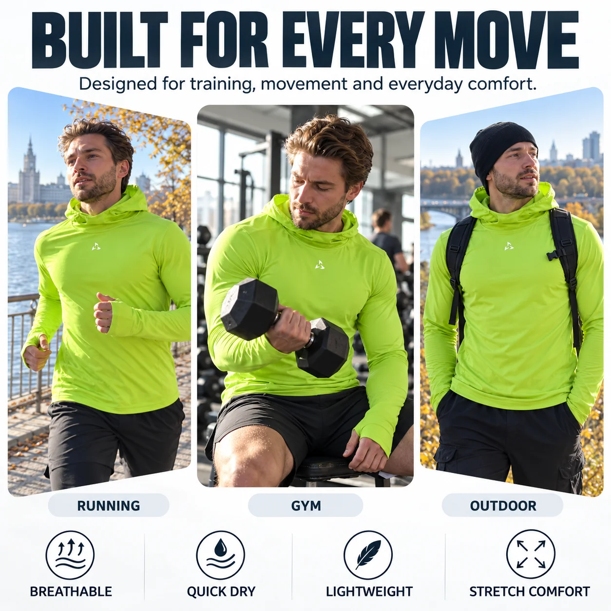 LUCEN Men's new autumn outdoor sports running hooded long-sleeved T-shirt / Sunscreen shirt Running Fitness Tops