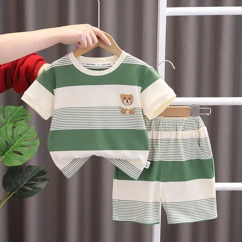 

New Summer Baby Girls Clothes Set Boys Clothing Children T-Shirt Shorts 2Pcs/Sets Toddler Casual Striped Costume Kids Tracksuits