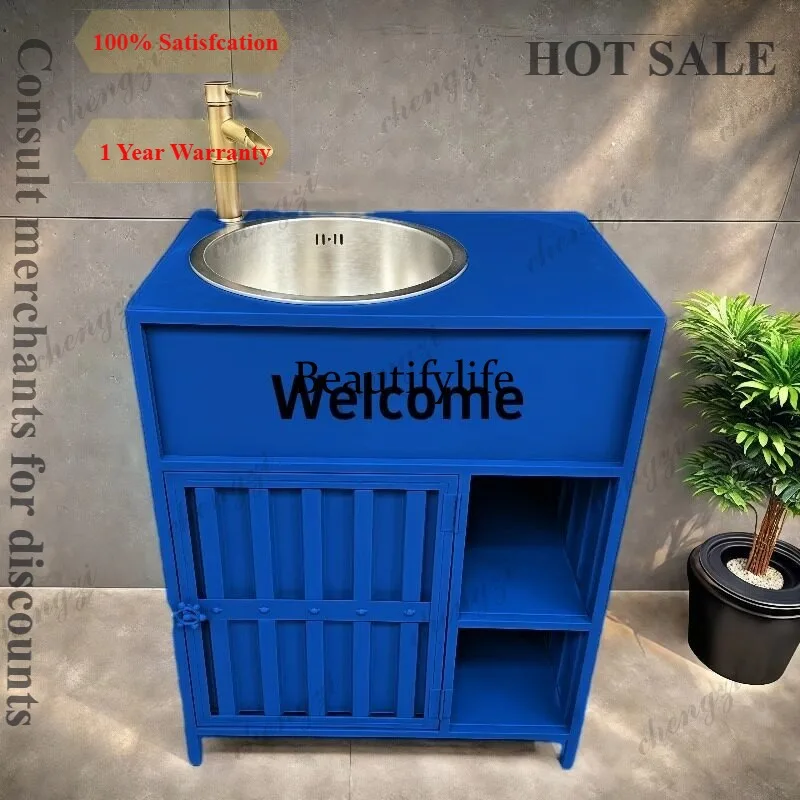 industrial wind column basin stainless steel wash basin creative personality bar retro floor type commercial