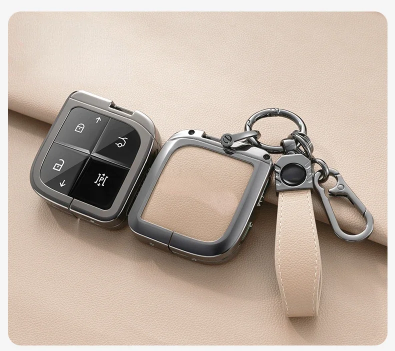 Suitable For LYNK&CO 08 2023  Black Khaki Blue Zinc Alloy + Leather Car Remote Key Case Cover