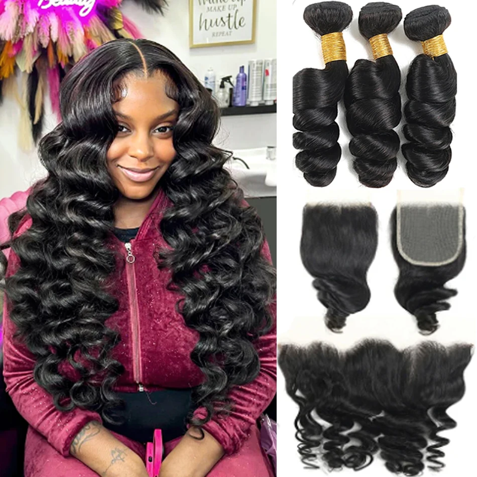 

Loose Wave Bundles With Frontal Closure 13x4 HD Transparent Lace Frontal With Bundles Loose Deep Human Hair Bundles With Closure