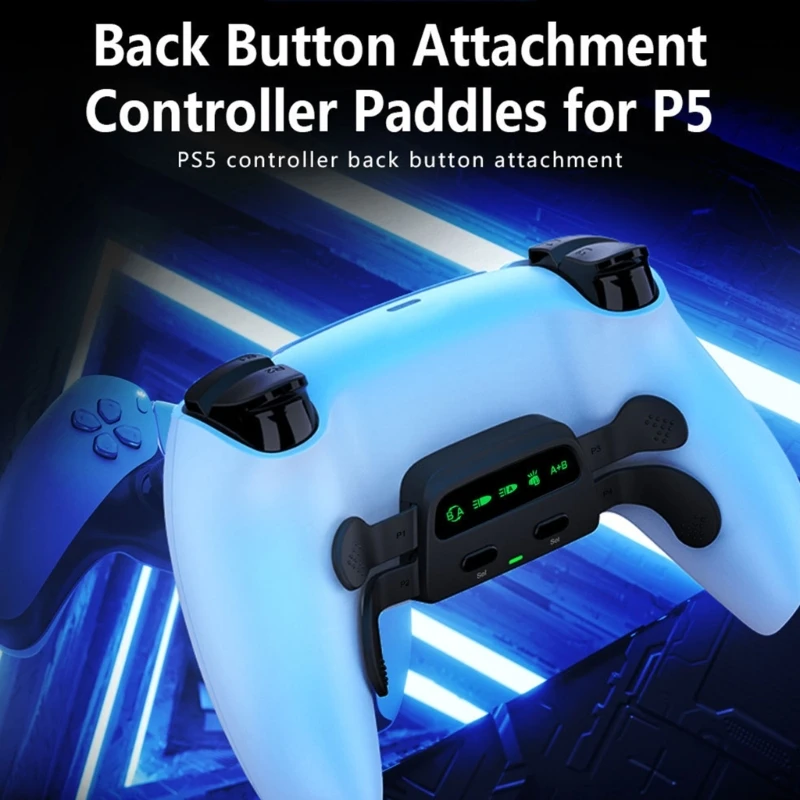 for PS5 Gamepad Controller Remappable Kit Back Shell and 4 Back Buttons Rise Remap Kit with LED Indicator Turbo-Speed Adjustable