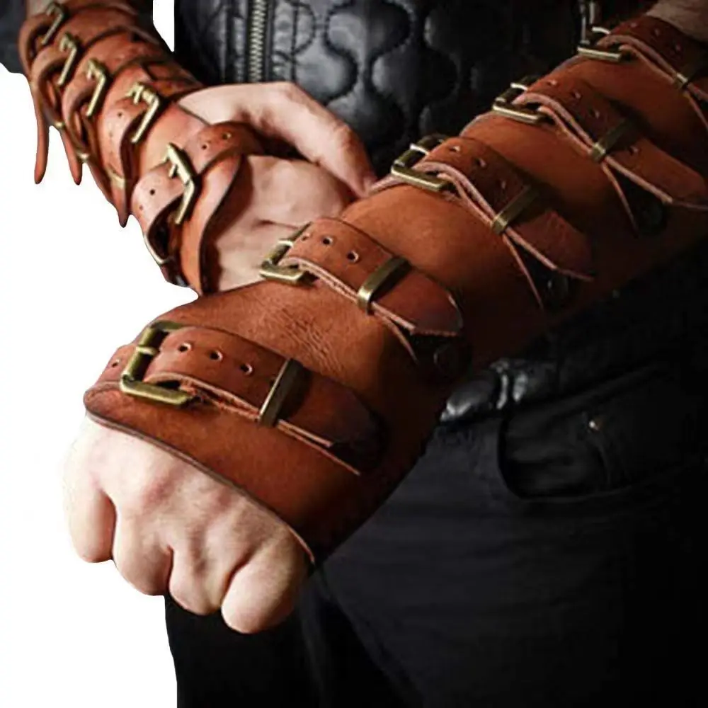 Medieval Knight Rock Punk Wrist Guards Arm Protectors PU Leather Renaissance Rivet Photography Halloween