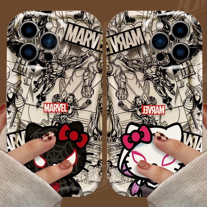 Cartoon Marvel Spiderman HelloKitty Phone Case For iPhone 15 14 13 12 11 Pro Max X XR XS 8 7 6 6S Plus SE 2020 Silicone Cover