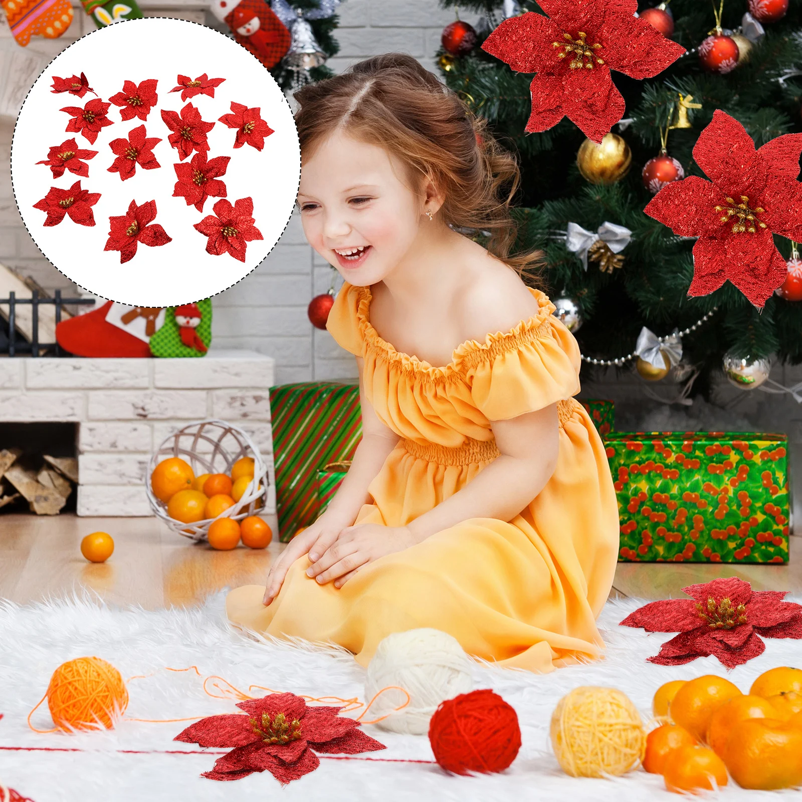 

12Pcs Christmas Simulation Flower Decorative Artificial Blooms for Party Reception Home Mood Lighting Accessory