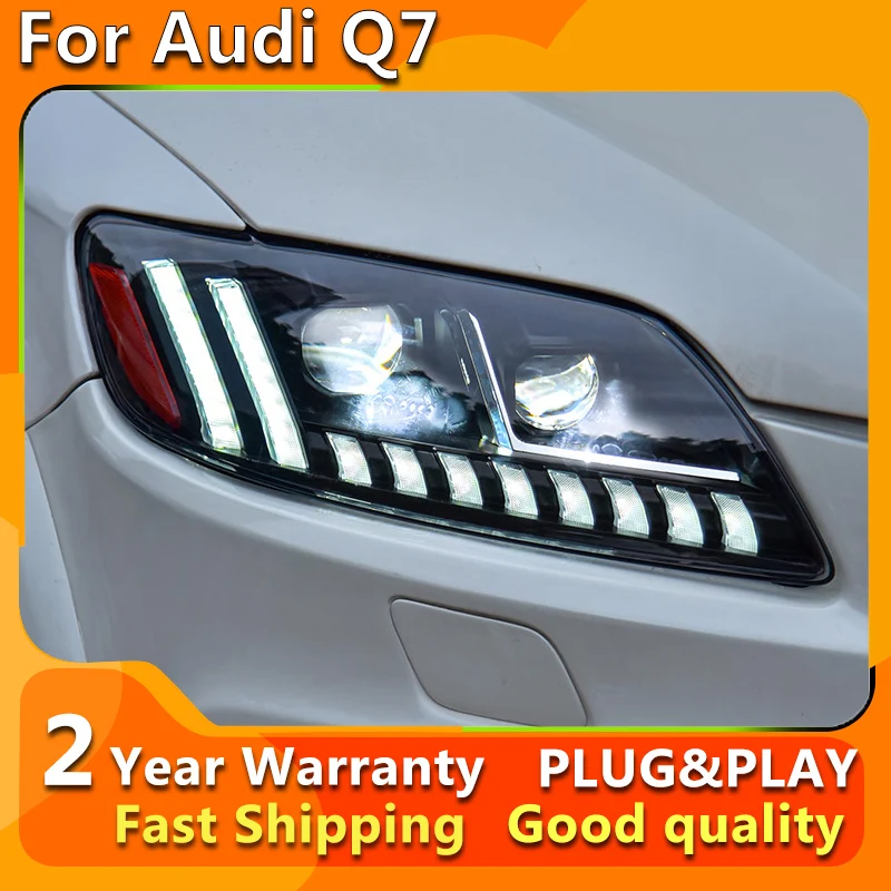 

Полный светодиодный налобный фонарь для Audi Q7 2006-2015, светодиодные дневные ходовые огсветильник, светодиодный динамический сигнал поворота Lihgt светодиодный Светодиодный ближний свет/Дальний свет в сборе